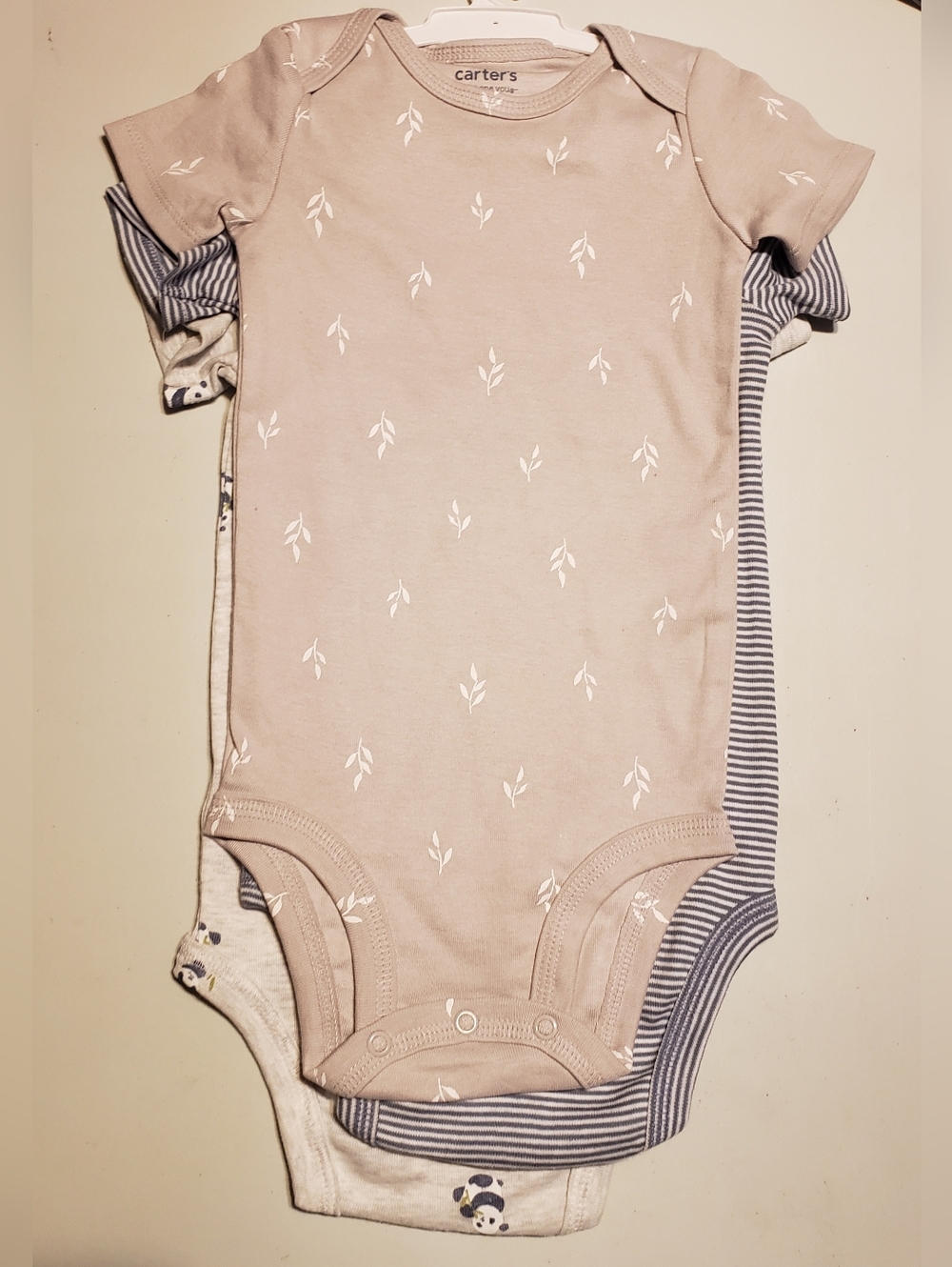 Carter's Gray Panda Print Short-Sleeve One-Piece Bodysuit Set - Picture 2 of 6
